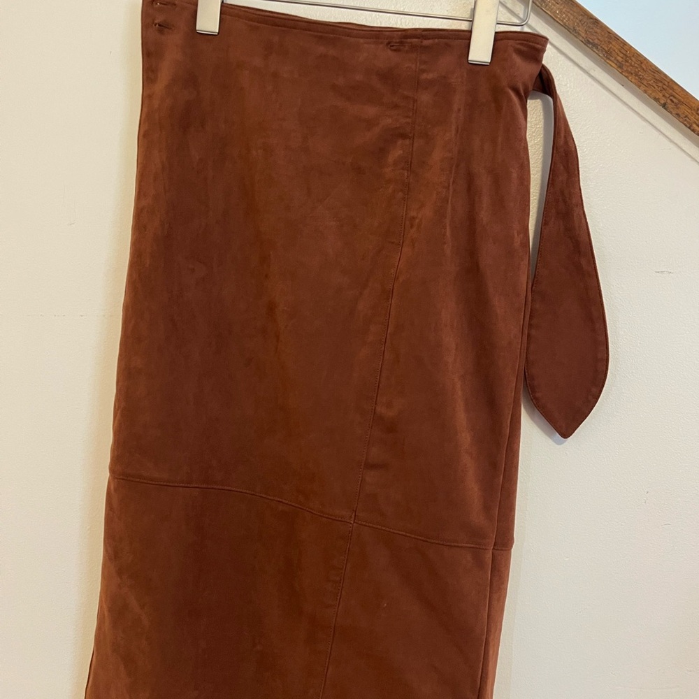 Anthropologie Elegant Brown Microsuede wrap Skirt